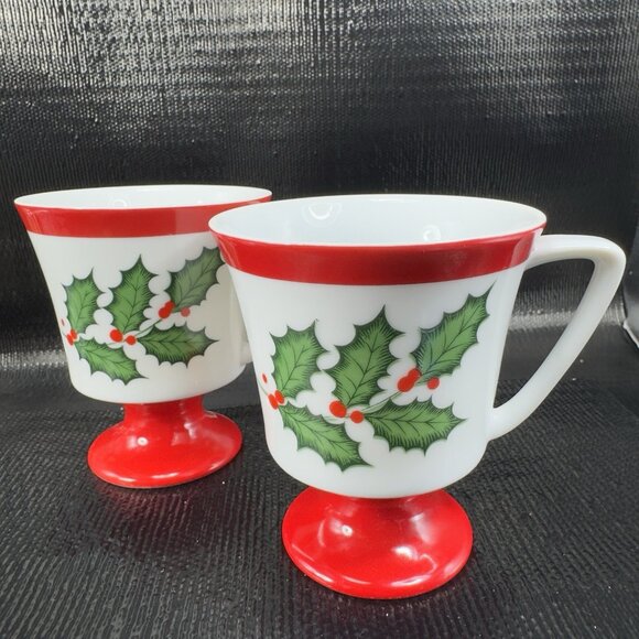 Seyei Christmas Holly Leaf Fine China Porcelain Pedestal Coffee Cups Mugs Set 3 - Picture 13 of 14